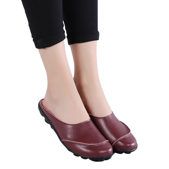 HAOTAGS Womens's Casual Walking Sandals Slide Sandals Closed Toe Summer Flat Sandals Wine Size 4.5