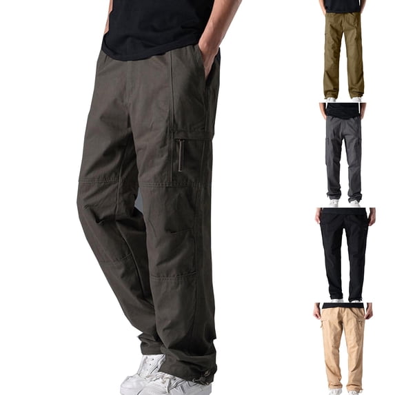 HAOTAGS Work Pants for Men, Multiple Zipper Pockets Straight-leg Outdoor Casual Lightweight Trousers Brown L