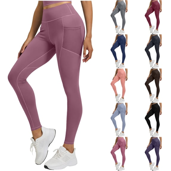 HAOTAGS Yoga Pants Women,Butt - Lifting Solid Color High Elastic Causal Trousers Pink XL