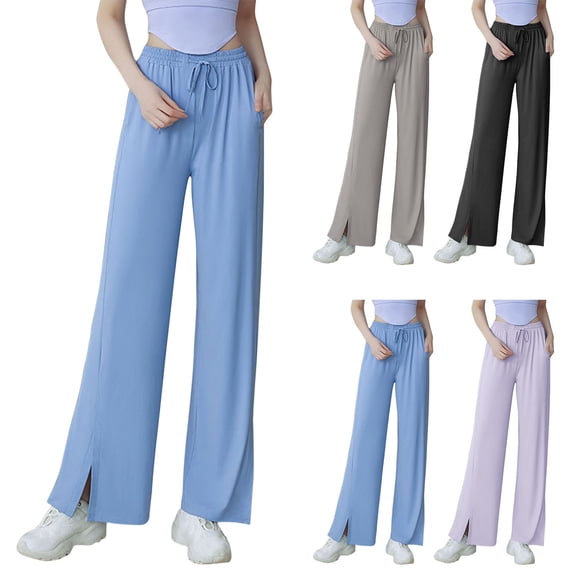 HAOTAGS Yoga Pants for Women,Breathable Side Slit Cooling Lightweight Summer Palazzo Pants Black S