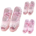 thumbnail image 1 of HAOTAGS Yoga Shoes for Girls, Soft Soled Satin Leather Yoga Exercise Dance Shoes for Kids Pink 3 T, 1 of 5
