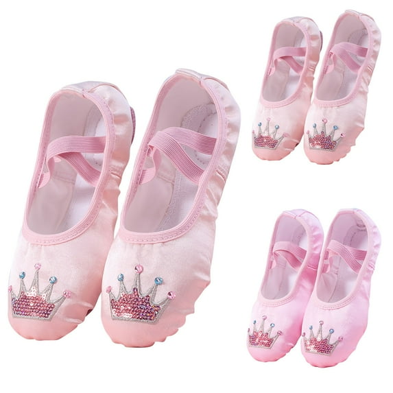HAOTAGS Yoga Shoes for Girls, Soft Soled Satin Leather Yoga Exercise Dance Shoes for Kids Pink 3 T