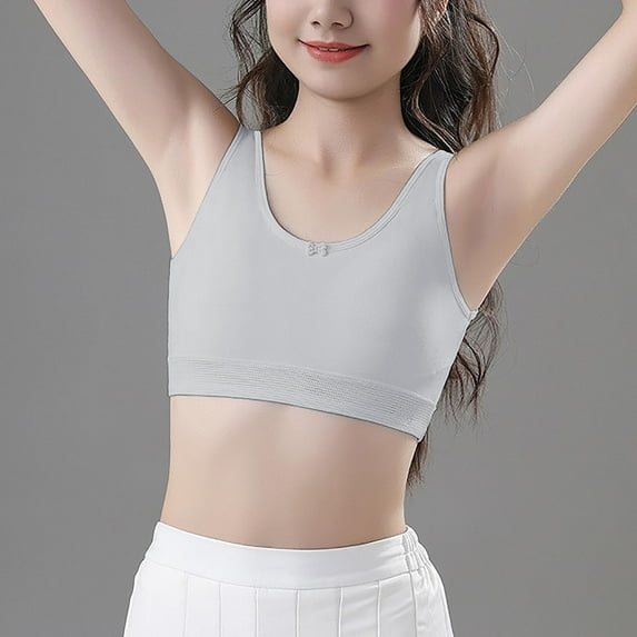 HAOTAGS Young Girls Solid Color Soft Training Bras (12-15) Comfortable Breathable Student Bra Underwear Gray Size L