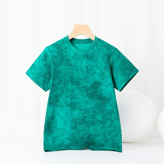HAOTAGS Tees for Toddler Girls,Crewneck Casual Lightweight Summer Cottton Kids' Short Sleeve Graphic Shirts Green 7T