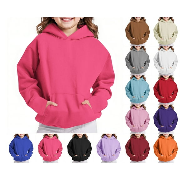 HAOTAGS Zip-up Hoodies for Girls, Pullover Lightweight Casual Pocket Sweatshirt Tops Hot Pink 4 Years