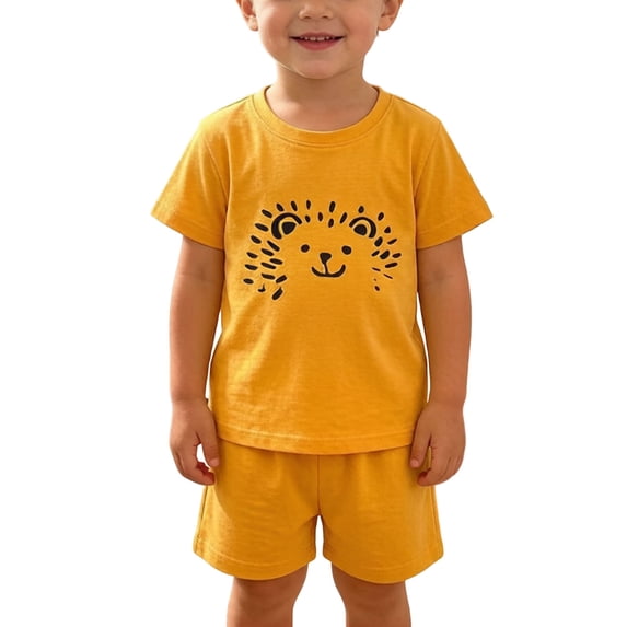 HAOTAGSBoys Outfit Sets 2-Piece, Graphic Short Sleeve Tee and Shorts Summer Cotton Casual Clothes Yellow Size 2