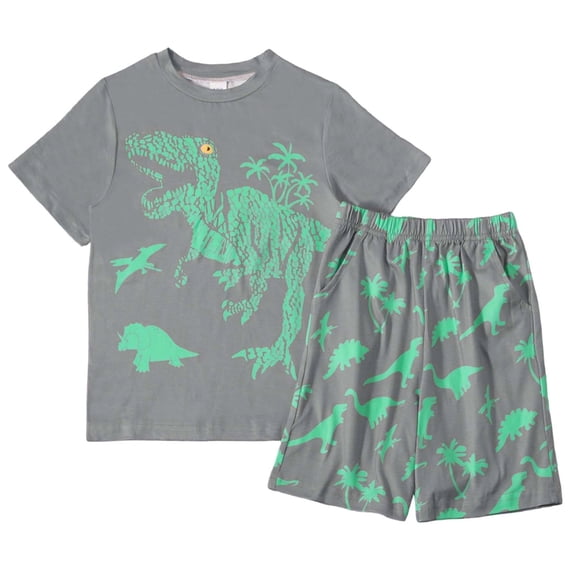 HAOTAGSBoys Outfit Sets, Graphic Short Sleeve T-Shirt & Shorts 2-Piece Summer Casual Trendy Clothing Sets Gray Size 8