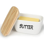 HAOTOP Large Porcelain Butter Dish with Lid Perfect for 4 Stick of Butter White