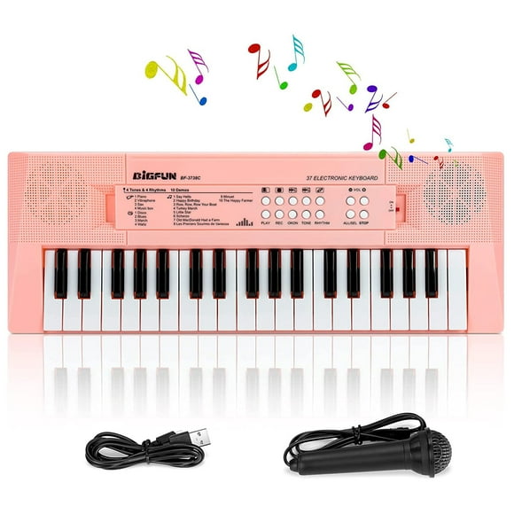HAOTUTOYS Kids Piano Keyboard, 37 Keys Piano for Kids Music Piano with Microphone Portable Multi-Function Electronic Educational Musical Gift Toys for 3 4 5 6 Year Old Girls Boys Beginners (Pink)