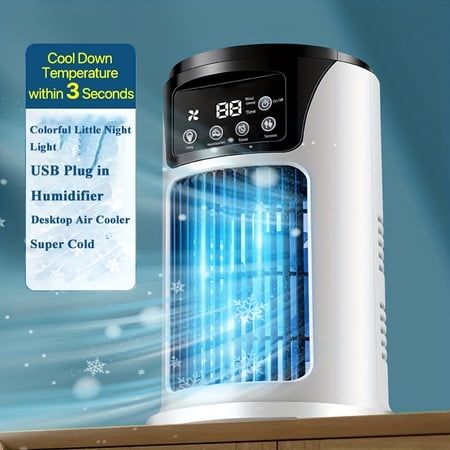 HAOTUTOYS Portable Air Conditioner Humidifier Atmosphere Light Fan USB Cooler Air Conditioner, 3 In 1 Function, Office Household Essential Cooler USB Portable Air Conditioner USB Fan