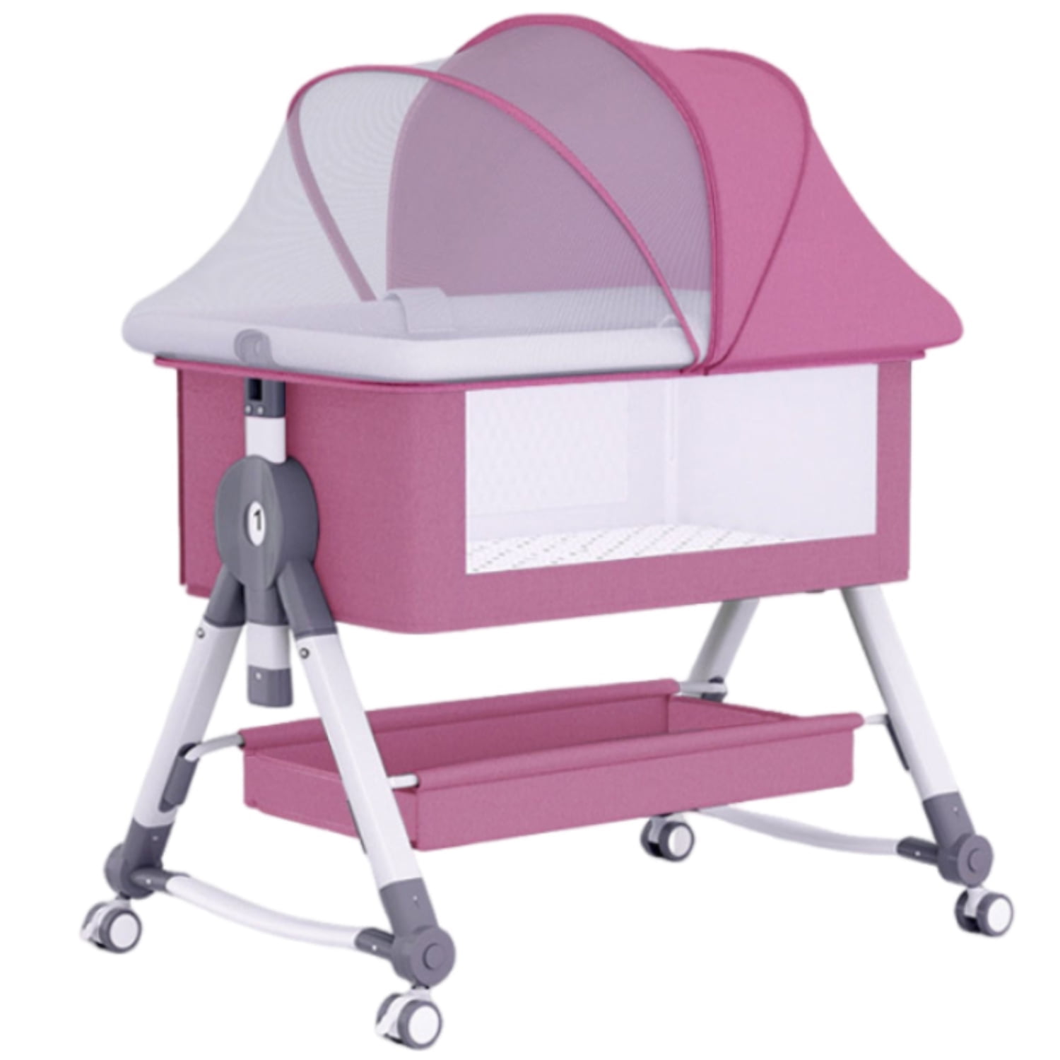 HAOUUCYIN Baby Bassinet, 5-in-1 Infant Bedside Crib with Diaper Table, Adjustable Height, for 0-24 Months, Pink