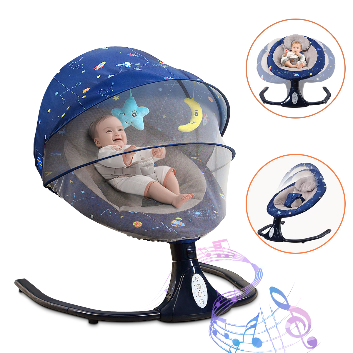 HAOUUCYIN Baby Swing for Infants, Newborn Electric Swing Chair with 4 Gears & Time & Music, Blue - image 1 of 12