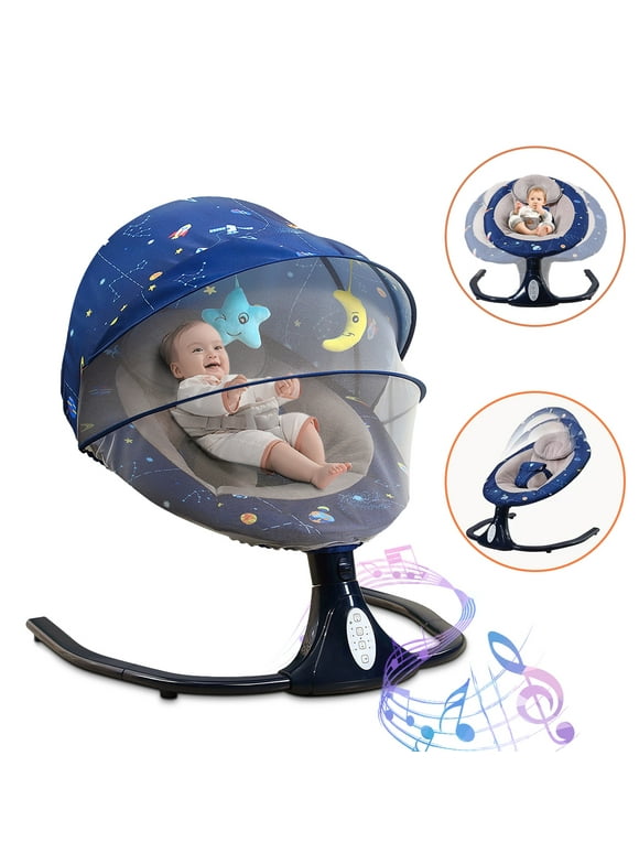 HAOUUCYIN Baby Swing for Infants, Newborn Electric Swing Chair with 4 Gears & Time & Music, Blue