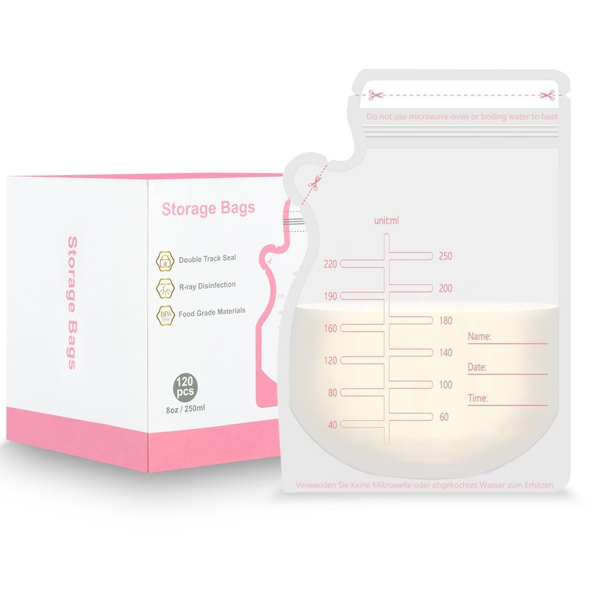 Motif Medical, Milk Storage Bags, 8 oz Milk Freezer Bag with