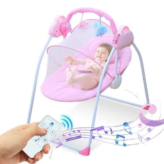 HAOUUCYIN Electric Baby Swing, Portable Infant Bouncer Cradle with bluetooth Music and Remote Control, Pink