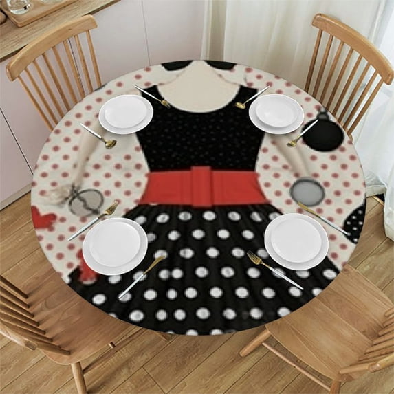 HAOXIT 1950s Decor Round Fitted Tablecloth with Elastic Edge, Fifties Style Female Fashion Print Polyester Table Cover, Fits Round Table , The Ultimate Protection for Your Table, Multicolor 31-35