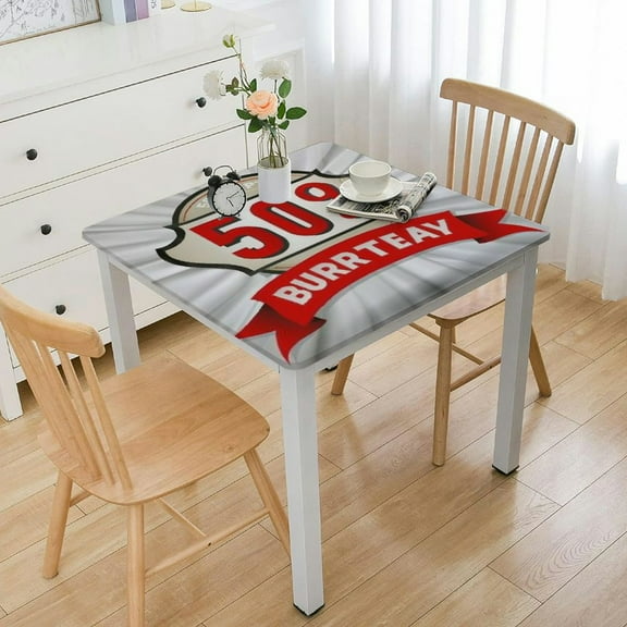 HAOXIT 50th Birthday Tablecloth, in Old Fashioned Design, Dining Room Kitchen Rectangular Table Cover 44''x44''