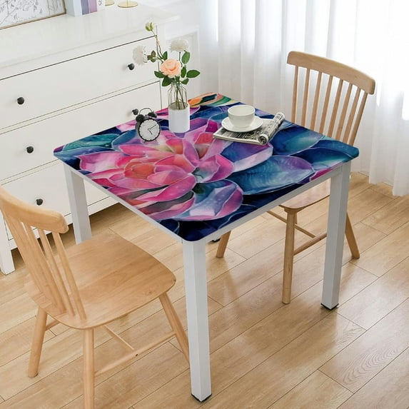 HAOXIT A Plant Square Fitted Tablecloth, Table Cover Waterproof Polyester Washable for Indoor Outdoor Party & Banquet Dinner, Fits Square Table 52*52