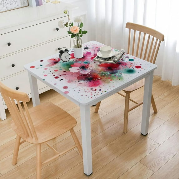 HAOXIT Abstract Floral Table Cloth Red Yellow Grass Field Rectangle Tablecloth Picnic Table Cover BBQ Table Cloths Polyester for Kitchen Coffee White
