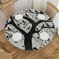 thumbnail image 1 of HAOXIT Abstract Round Fitted Tablecloth with Elastic Edge, Monochrome Autumn Season Tree Print Polyester Table Cover, Fits Round Table, for Wedding Party Dining Banquet, Black and White 46-50, 1 of 8