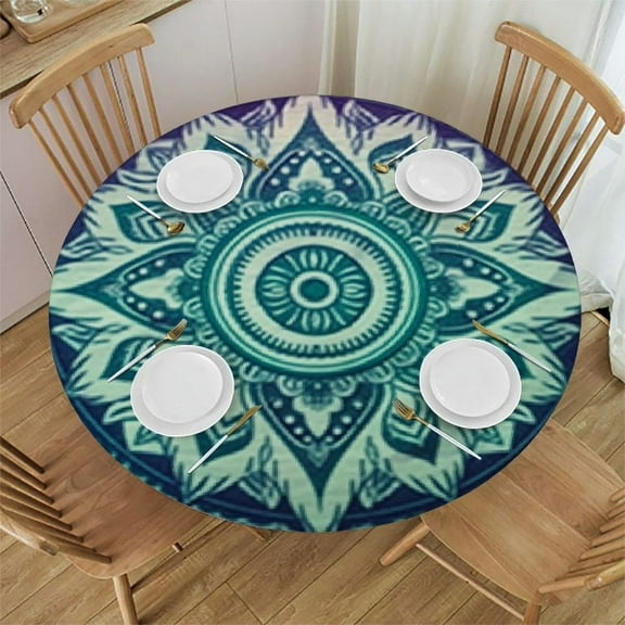 HAOXIT Abstract Tablecloth, Geometrical Vibrant Rainbow Themed Pastel Colored Rhombus Pattern Hipster Style, Dining Room Kitchen Round Table Cover