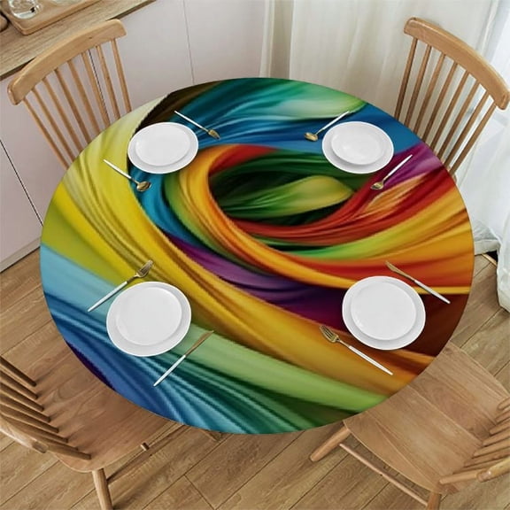 HAOXIT Abstract Tablecloth, The Abstract Rainbow Shapeswith Blurred Flooding Rays and Stripes , Round Table Cover for Dining Room Kitchen Decor 31-35