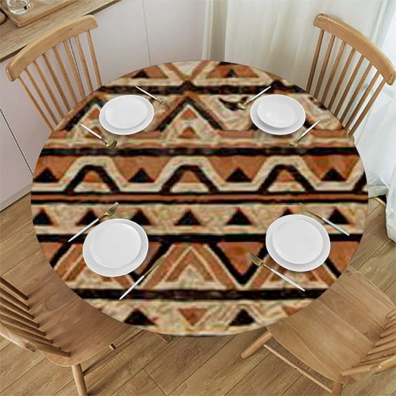 HAOXIT African Tablecloth, Abstract Art Style Inspired Geometric Pattern with Triangles Art, Round Table Cover for Dining Room Kitchen Decor