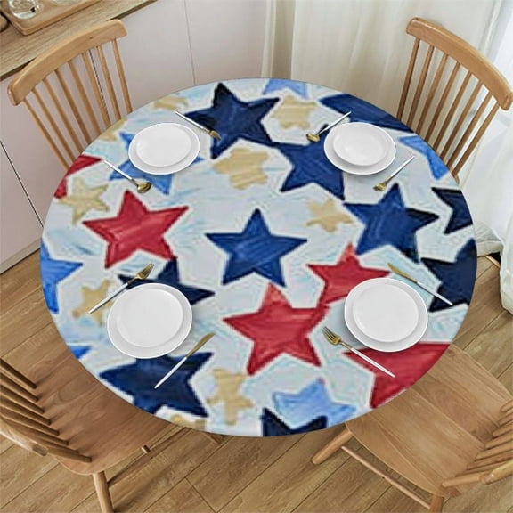 HAOXIT American Patriotic Star Round Tablecloth Art Print Decorative Table Cloth with Dust-Proof Wrinkle Resistant Decor for Home Kitchen Dining Room Outdoor Patio 31-35