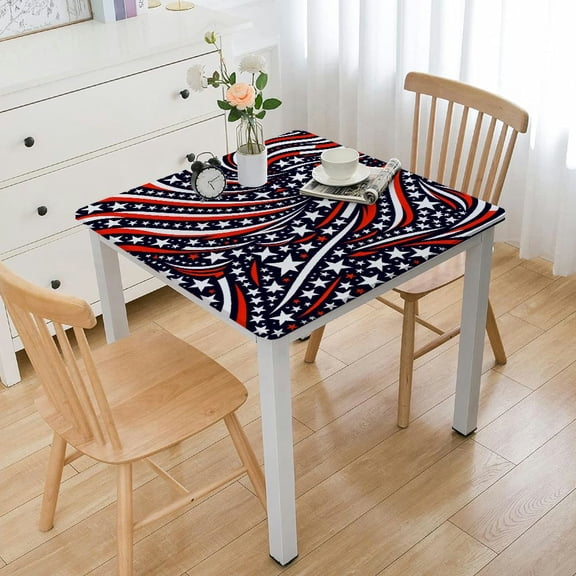 HAOXIT American Patriotic Stars Stripes Square Tablecloth Vintage 4th of July Independence Day Table Cover Washable Polyester Table Cloth for Buffet Party Dinner Picnic 44''x44''