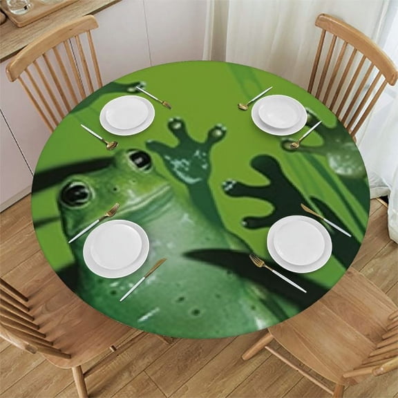 HAOXIT Animal Outdoor Round Tablecloth, Frog Shadow Silhouette on The Banana Tree Leaf in Tropical Jungle Games Graphic, Decorative Washable Picnic Table Cloth