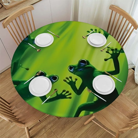 HAOXIT Animal Tablecloth, Frog Shadow Silhouette on The Banana Tree Leaf in Tropical Jungle Games Graphic, Dining Room Kitchen Round Table Cover 54-58