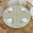 thumbnail image 1 of HAOXIT Antique Round Fitted Tablecloth,Mosaic Tile Design Floral Print Elastic Edged Polyester Tablecover, Fits Round Table, Protection for Your Table,Cream Brown Blue 54"-58, 1 of 8