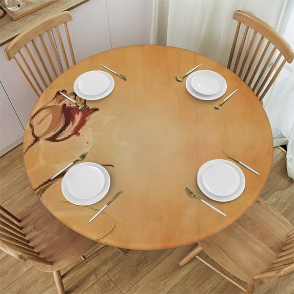 HAOXIT Antique Round Tablecloth Fitted,Vintage Style Image Print Elastic Edged Polyester Table Cloth, Fits Round Table, Protection for Your Table 42-46