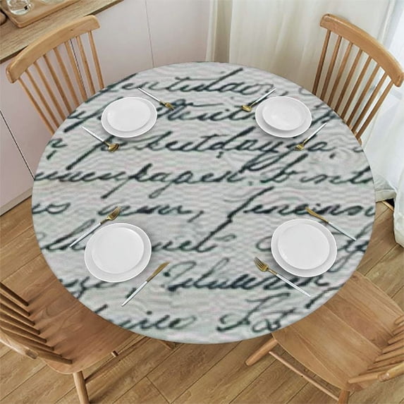 HAOXIT Antique Tablecloth, European Style Writing Lettering with Ink Feather Pen Design Print, Round Table Cover for Dining Room Kitchen Decor