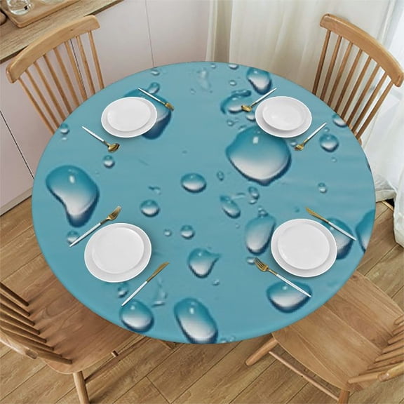 HAOXIT Aqua Tablecloth, Big Small Water Oceanic Maritime Image, Round Table Cover for Dining Room Kitchen Decor