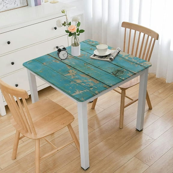 HAOXIT Aqua Tablecloth, Wooden Planks Paint Marks Image Design, Dining Room Kitchen Rectangular Table Cover 48''x48''