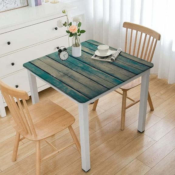 HAOXIT Aqua Tablecloth, Worn Out Wooden Planks Faded Paint Marks Grunge Hardwood Image Design, Dining Room Kitchen Rectangular Table Cover 44''x44''