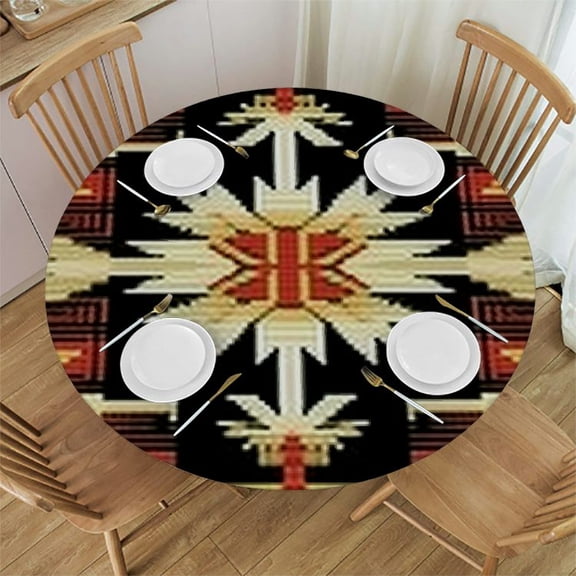 HAOXIT Arrow Round Fitted Tablecloth, Inspired Pattern Graphic Design Abstract Art with Earth Tones, Elastic Edge, Suitable for Wedding/Banquet/Restaurant/Party, Fit for Round Table, Multicolor 31-35