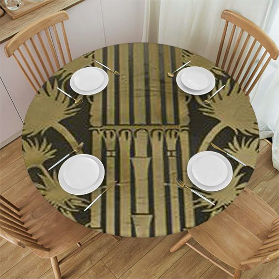 HAOXIT Art Nouveau Tablecloth, Floral Border with Tropical Pineapple Fruits Leaves Retro Style Swirls, Dining Room Kitchen Round Table Cover