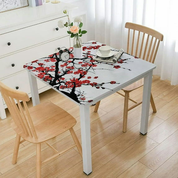 HAOXIT Asian , Plum Tree Blossoms Japanese Spring Traditional Festival Seasonal Celebration Print, Dining Room Kitchen Rectangular Table Cover 48''x48''