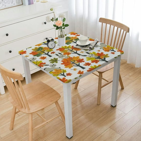 HAOXIT  Autumn Pattern Square Tablecloth,Stain Wrinkle Resistant Reusable Washable Print Square Table Cloths,for Kitchen Camping Birthday Dining Dinner Outdoor(White Pale Vermilion) 40*40