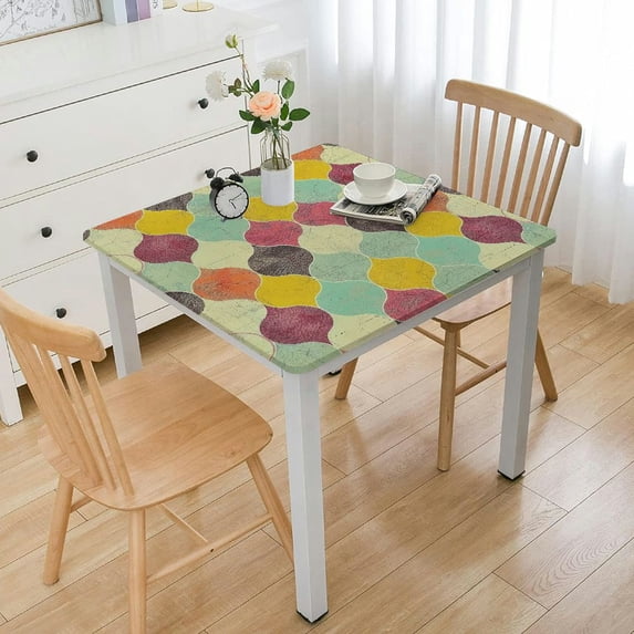 HAOXIT Autumn Pattern Square Tablecloth,Stain Wrinkle Resistant Reusable Washable Print,for Kitchen Camping Birthday Dining Dinner Outdoor(Cream Multicolor) 36*36