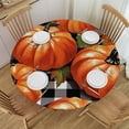 thumbnail image 1 of HAOXIT Autumn Pumpkins Checkerboard Tablecloth with Elastic Edge, Round Table Cloth Happy Thanksgiving Washable Reusable Table Cover for Kitchen Dining Party Picnic 38-42, 1 of 8