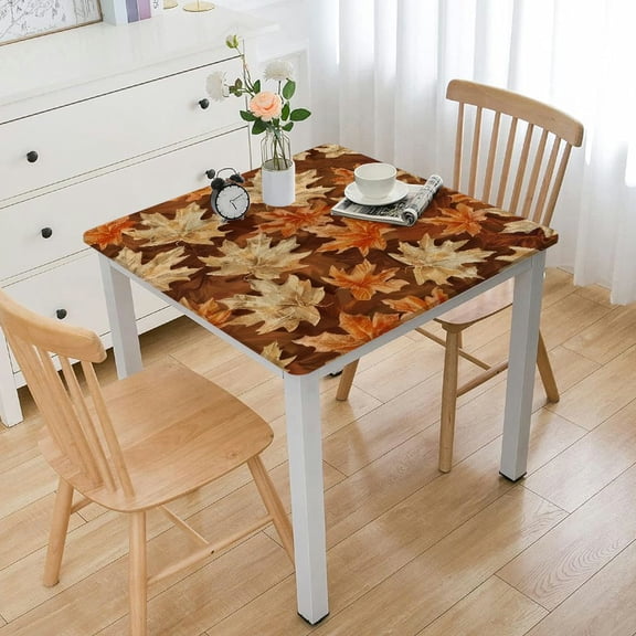 HAOXIT Autumn Square Fitted Tablecloth Stretch Spandex Fall Table Cover with Elastic Edge Table Cloth for Party Dining Home Picnic 36*36