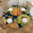 thumbnail image 1 of HAOXIT Autumn Thanksgiving Fall Round Tablecloth: Harvest Designs of Colorful Pumpkins and Sunflowers on Blue, 1 of 8