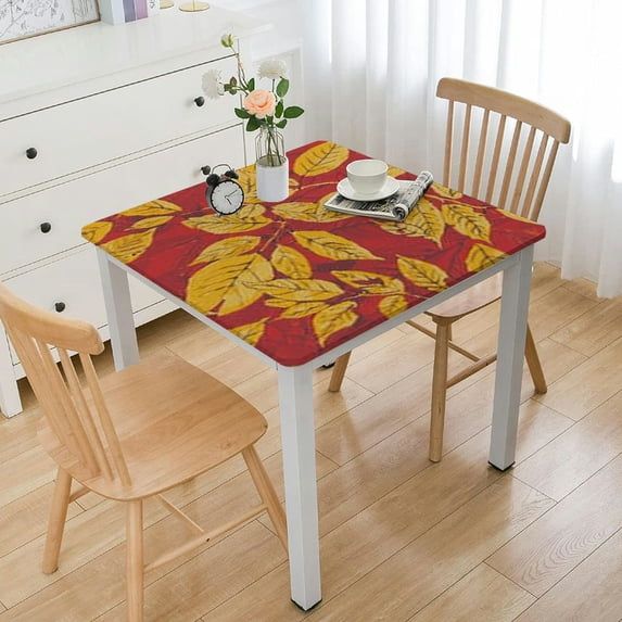HAOXIT Autumn Theme Square Tablecloth.Stain Wrinkle Resistant Reusable Washable Print Square Table Cloths,for Kitchen Outdoor Picnic Party Patio Wedding Family(Pale Maroon Earth Yellow) 36*36