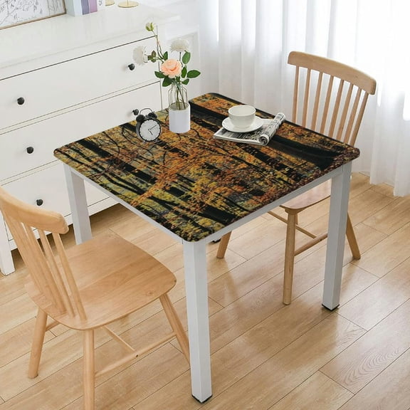 HAOXIT Autumn Theme Square Tablecloth,Stain Wrinkle Resistant Square Table Clothes,for Kitchen Party Wedding (Mustard Burnt Sienna) 36*36