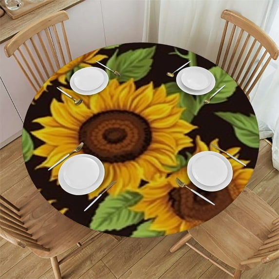 HAOXIT Autumn Tree Old Bike Round Tablecloth, Washable Polyester Table Cloth Cover, Water Resistant Spill Proof Table Cloth for Kitchen Holiday Dining Room Party Picnic Decor 38-42