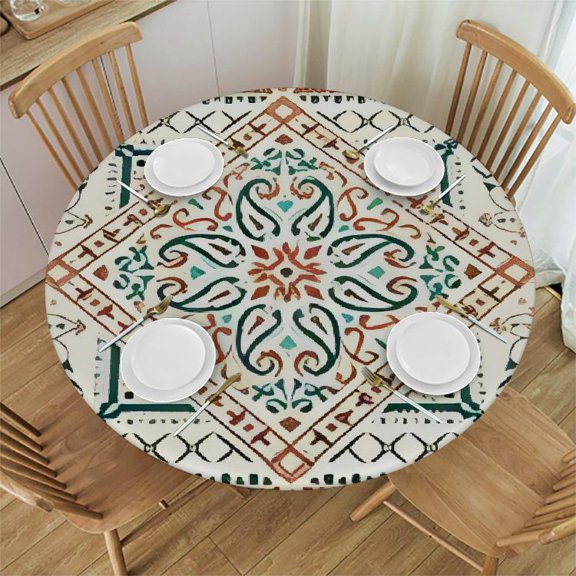 HAOXIT Bandana Print Paisley Elastic Edge Fitted Tablecloth for Round Table 31-35