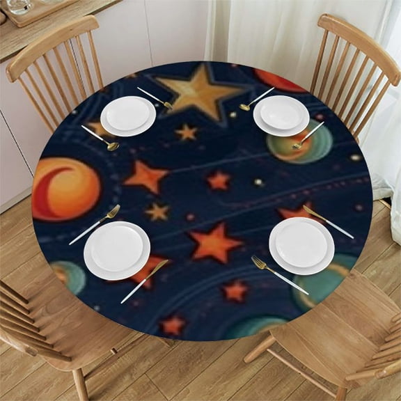HAOXIT Basketball Table Cloth Waterproof Round Tablecloth Washable Table Cover for Celebration Holiday Camping Picnic 54-58